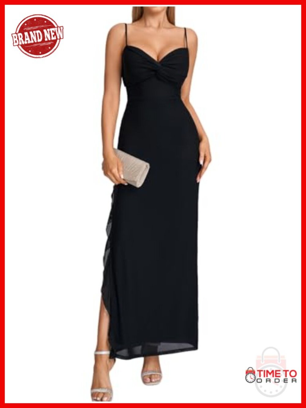 Women's Bodycon Maxi Dress High Slit Ruffle Formal Wedding Guest